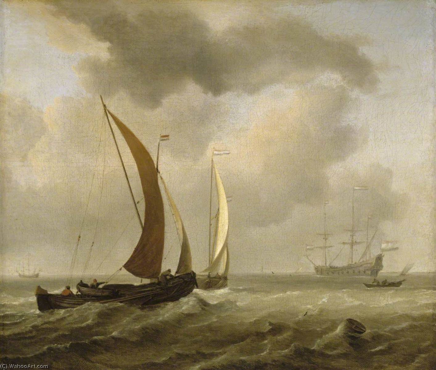 Wikioo.org - The Encyclopedia of Fine Arts - Painting, Artwork by Willem Van De Velde The Elder - Two Kaags at Sea before a Fresh Breeze
