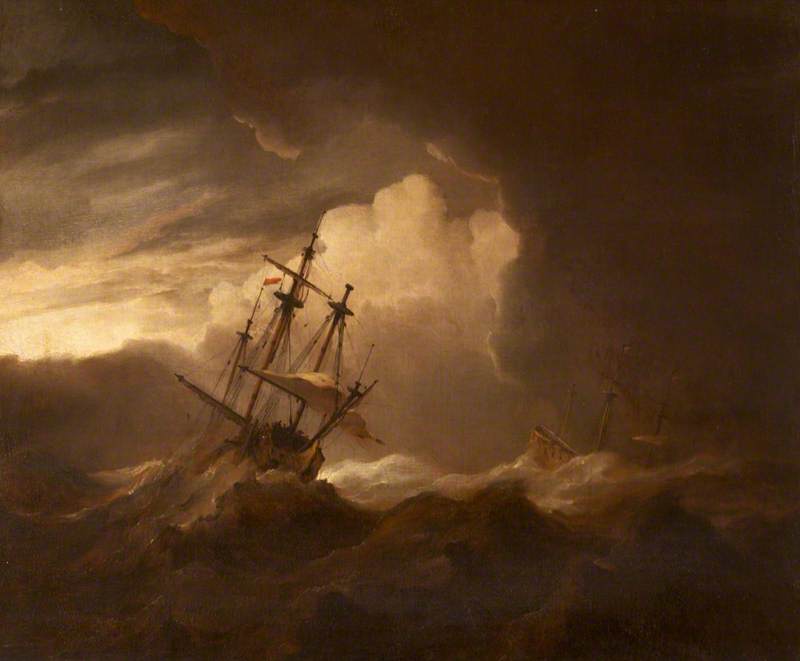 Wikioo.org - The Encyclopedia of Fine Arts - Painting, Artwork by Willem Van De Velde The Elder - Ships in a Storm