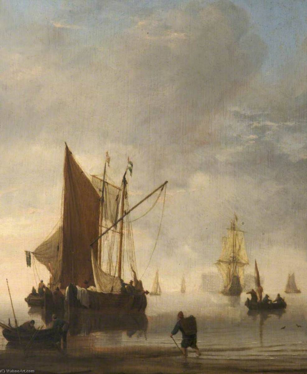 WikiOO.org - Enciclopédia das Belas Artes - Pintura, Arte por Willem Van De Velde The Elder - Shipping Scene A Calm