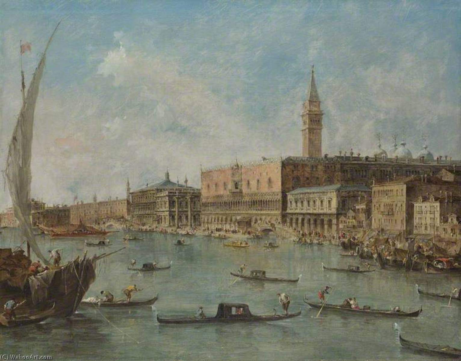 Wikioo.org - สารานุกรมวิจิตรศิลป์ - จิตรกรรม Francesco Lazzaro Guardi - Venice The Doge's Palace and the Molo from the Basin of San Marco