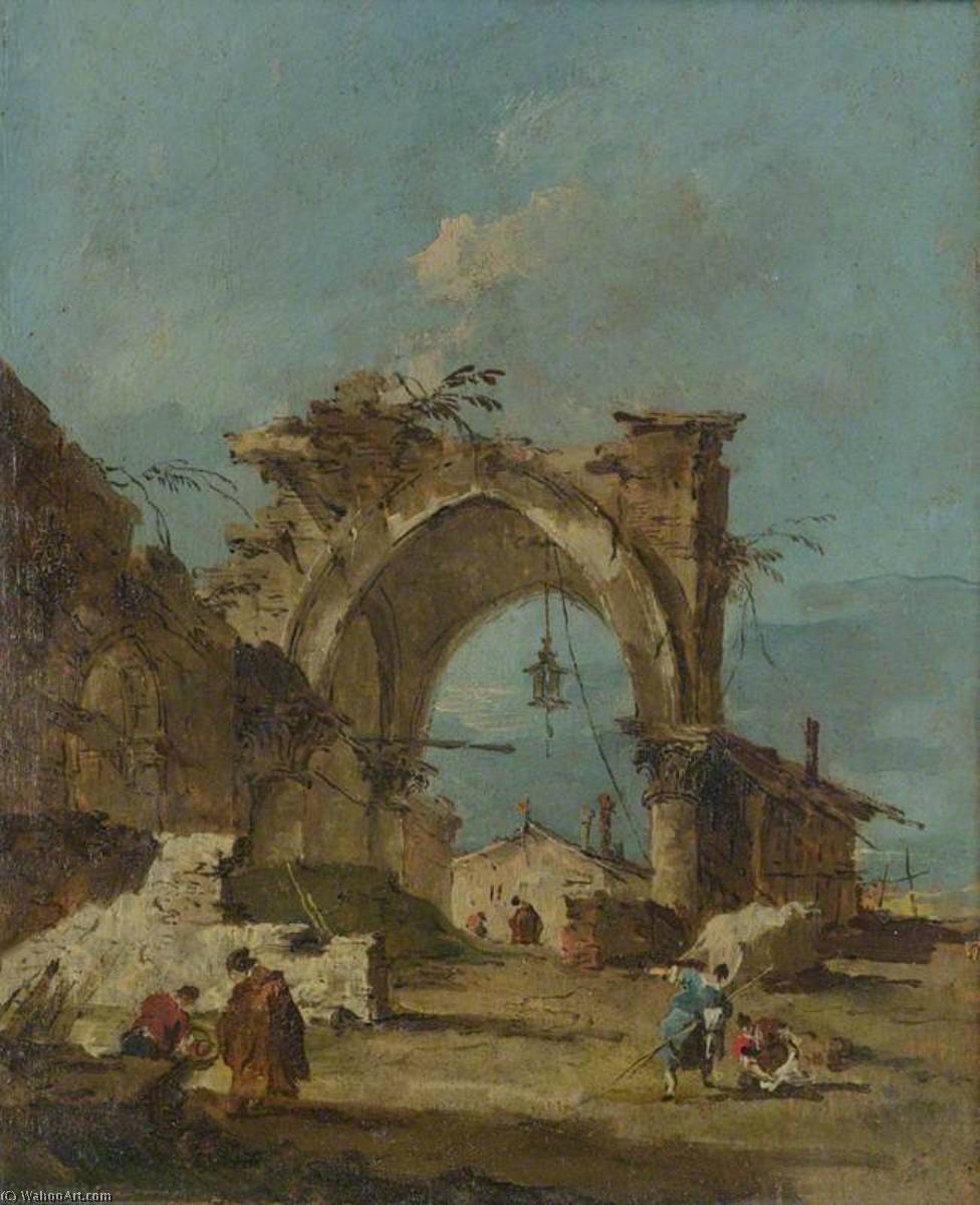 Wikioo.org - The Encyclopedia of Fine Arts - Painting, Artwork by Francesco Lazzaro Guardi - A Caprice with a Ruined Arch