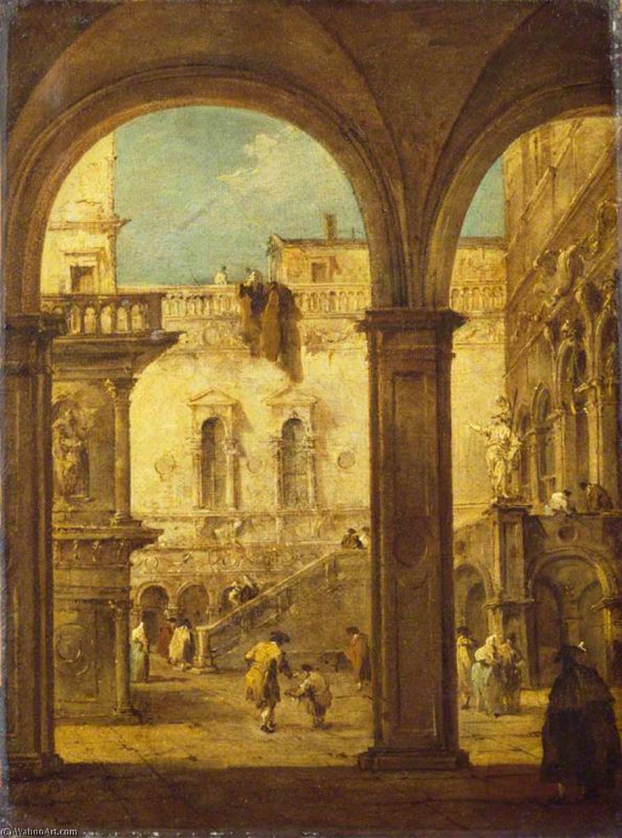 Wikioo.org - The Encyclopedia of Fine Arts - Painting, Artwork by Francesco Lazzaro Guardi - Capriccio with the Courtyard of the Doge's Palace