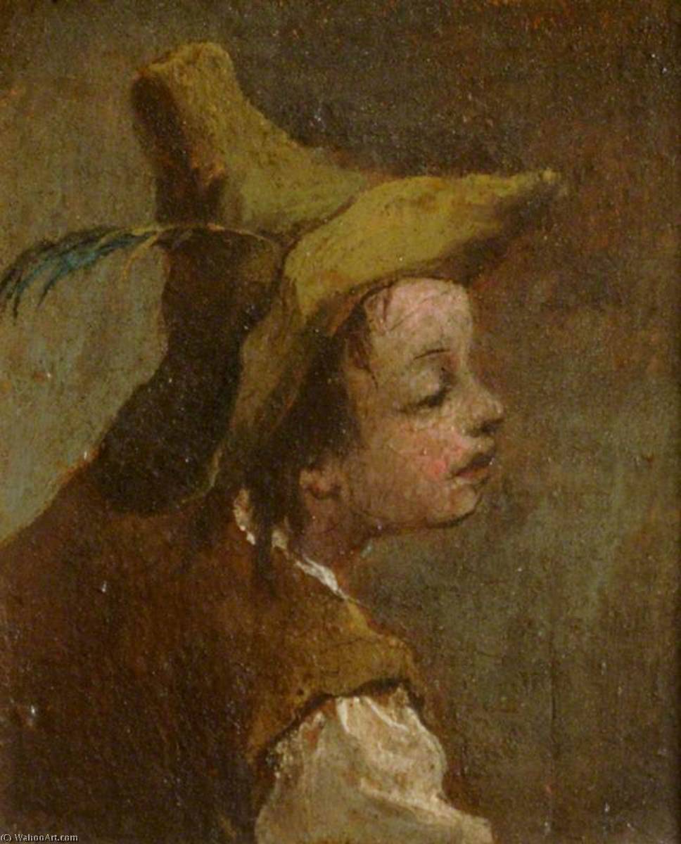 Wikioo.org - The Encyclopedia of Fine Arts - Painting, Artwork by Francesco Lazzaro Guardi - Two Paintings A Head of a Boy and a Head of a Girl (diptych, left panel)