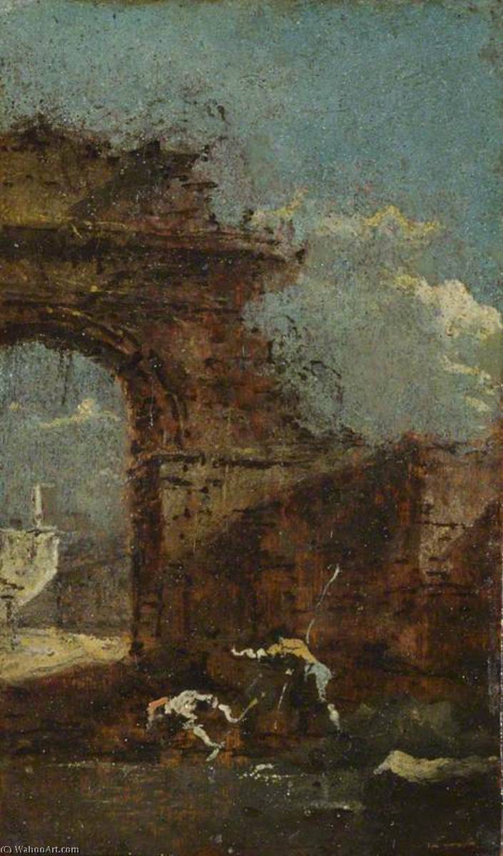 WikiOO.org - Encyclopedia of Fine Arts - Lukisan, Artwork Francesco Lazzaro Guardi - Caprice View with Ruins