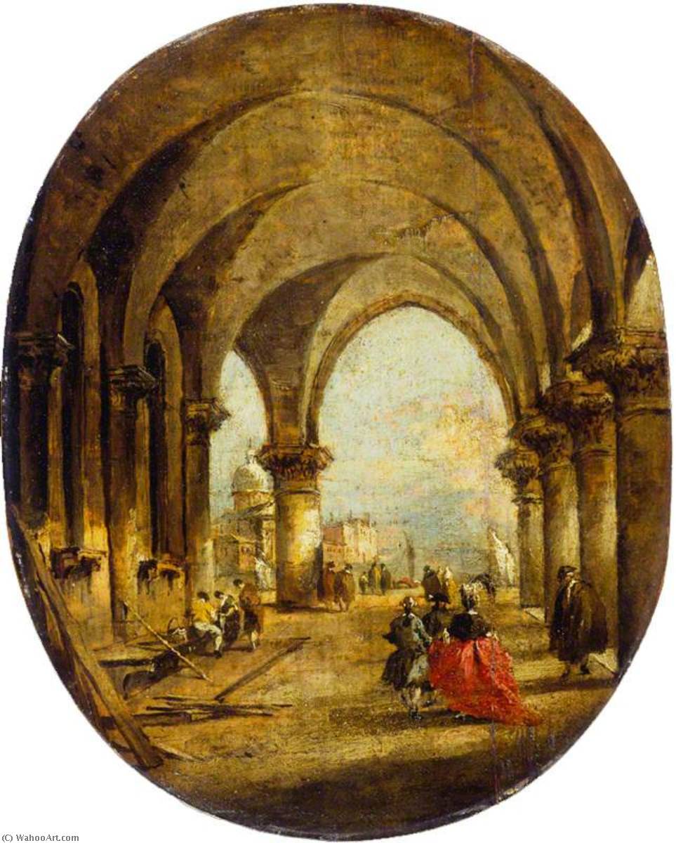 WikiOO.org - Encyclopedia of Fine Arts - Maalaus, taideteos Francesco Lazzaro Guardi - Capriccio with the Arcade of the Doge's Palace and San Giorgio Maggiore