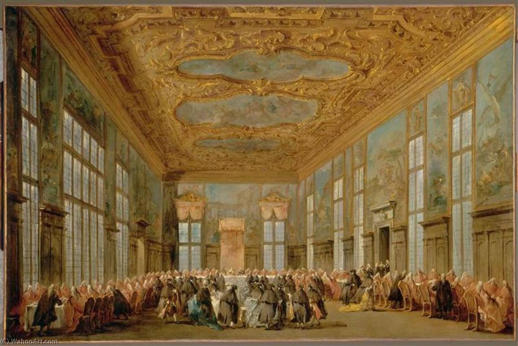 Wikioo.org – L'Encyclopédie des Beaux Arts - Peinture, Oeuvre de Francesco Lazzaro Guardi - le doge de venise offre une déjeuner aux ambassadeurs