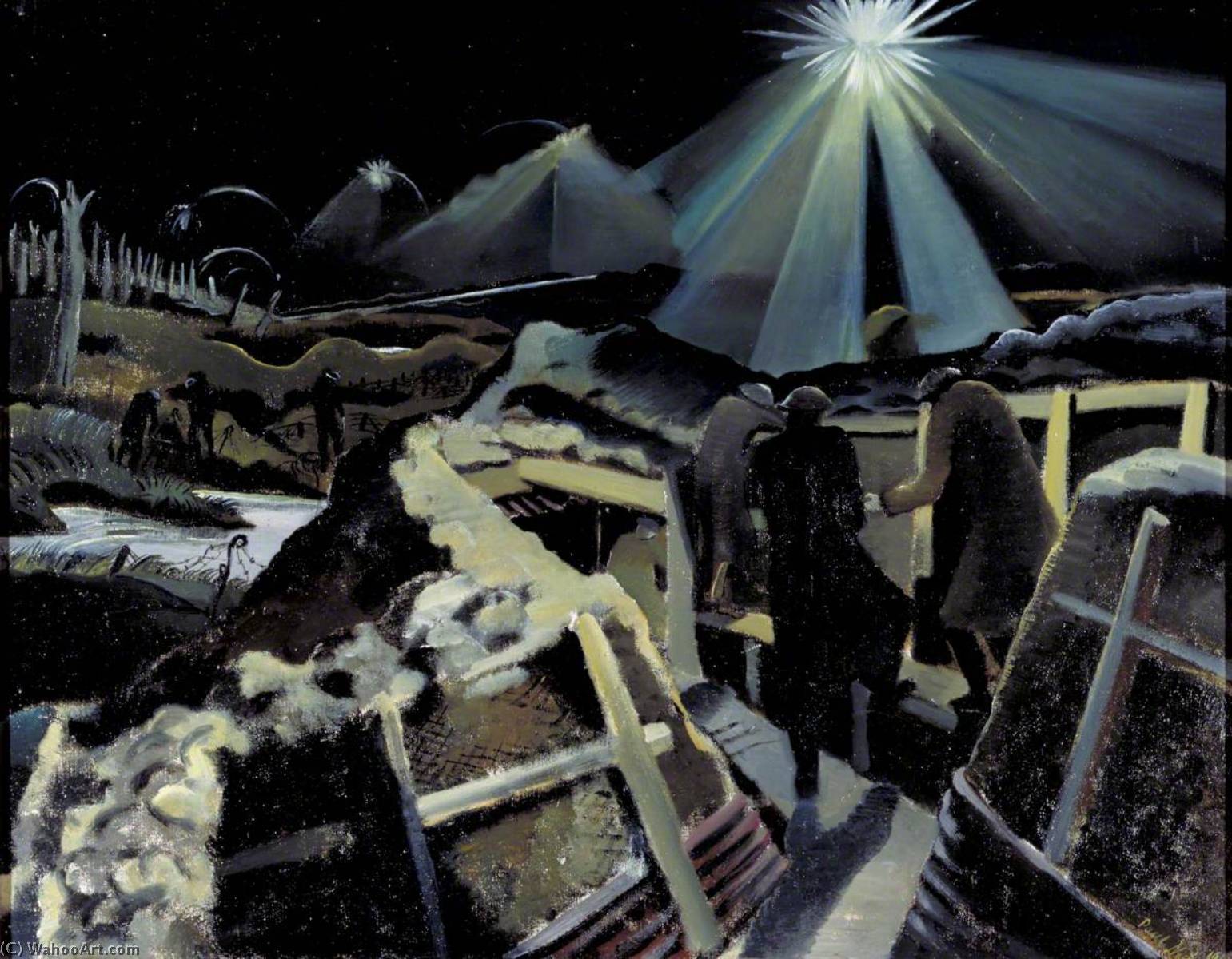WikiOO.org - Encyclopedia of Fine Arts - Schilderen, Artwork Paul Nash - The Ypres Salient at Night