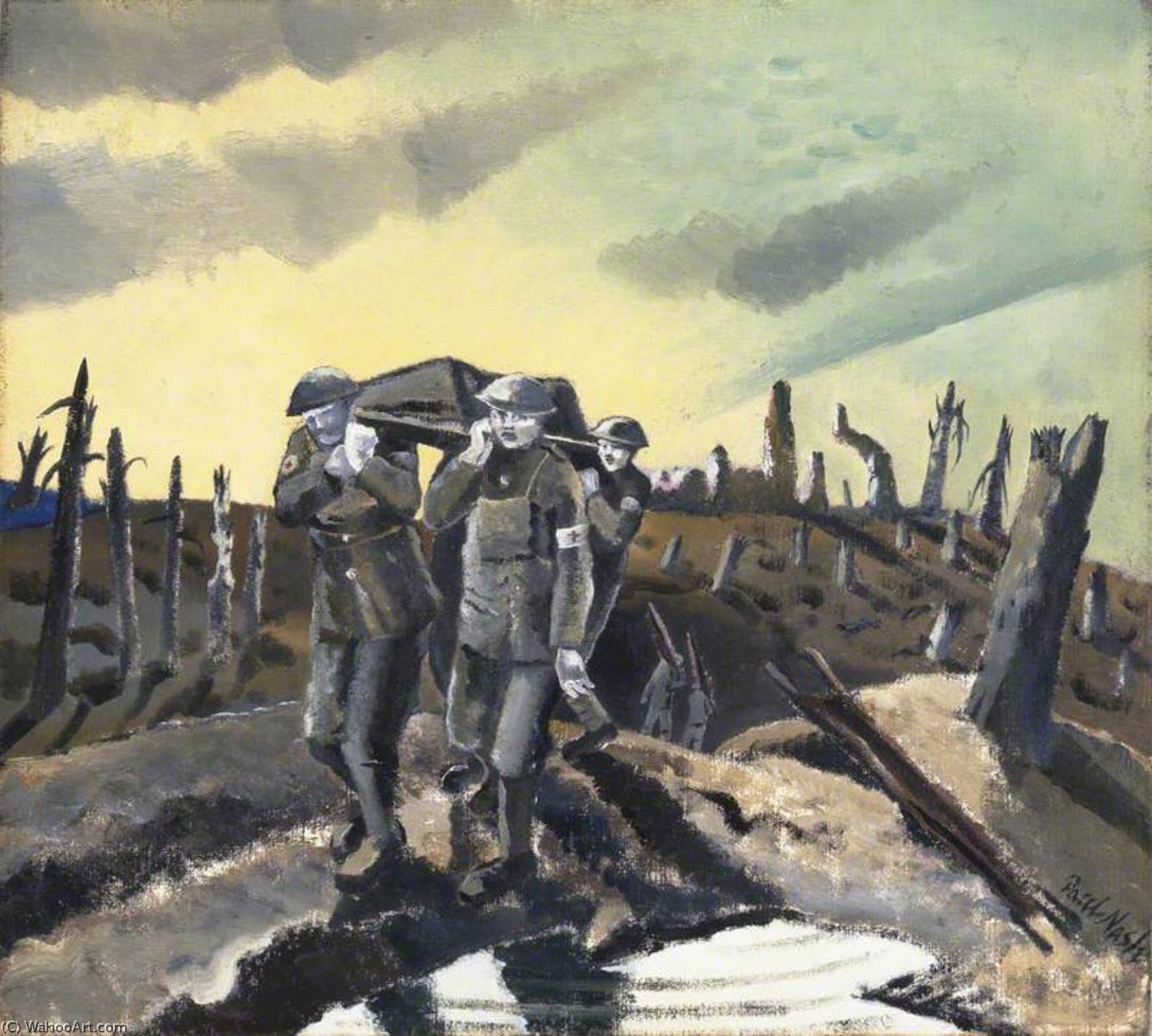 Wikioo.org - The Encyclopedia of Fine Arts - Painting, Artwork by Paul Nash - Wounded, Passchendaele