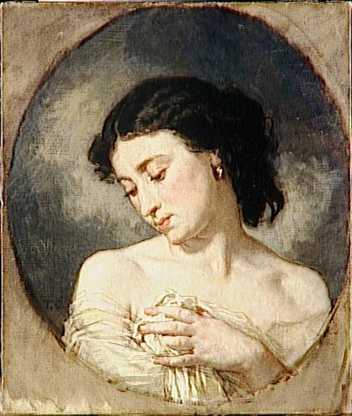 WikiOO.org - Encyclopedia of Fine Arts - Målning, konstverk Thomas Couture - JEUNE FEMME EN BUSTE LES EPAULES DENUDEES