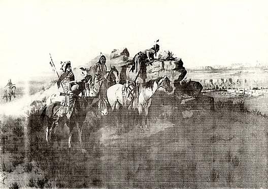 WikiOO.org - Enciklopedija dailės - Tapyba, meno kuriniai Charles Marion Russell - Watching the Settlers, (painting)