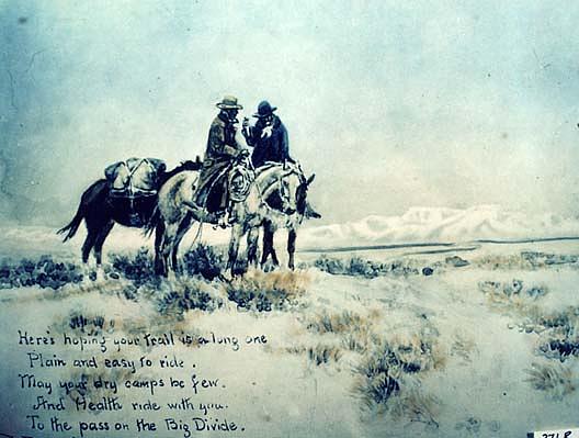 Wikioo.org - The Encyclopedia of Fine Arts - Painting, Artwork by Charles Marion Russell - Two Cowboys and Their Horses, (painting)