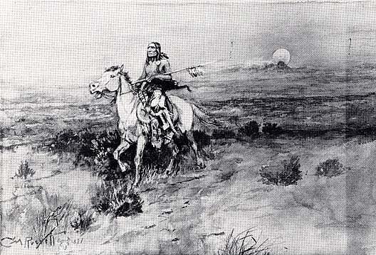 Wikioo.org - The Encyclopedia of Fine Arts - Painting, Artwork by Charles Marion Russell - The Returning Warrior, (painting)