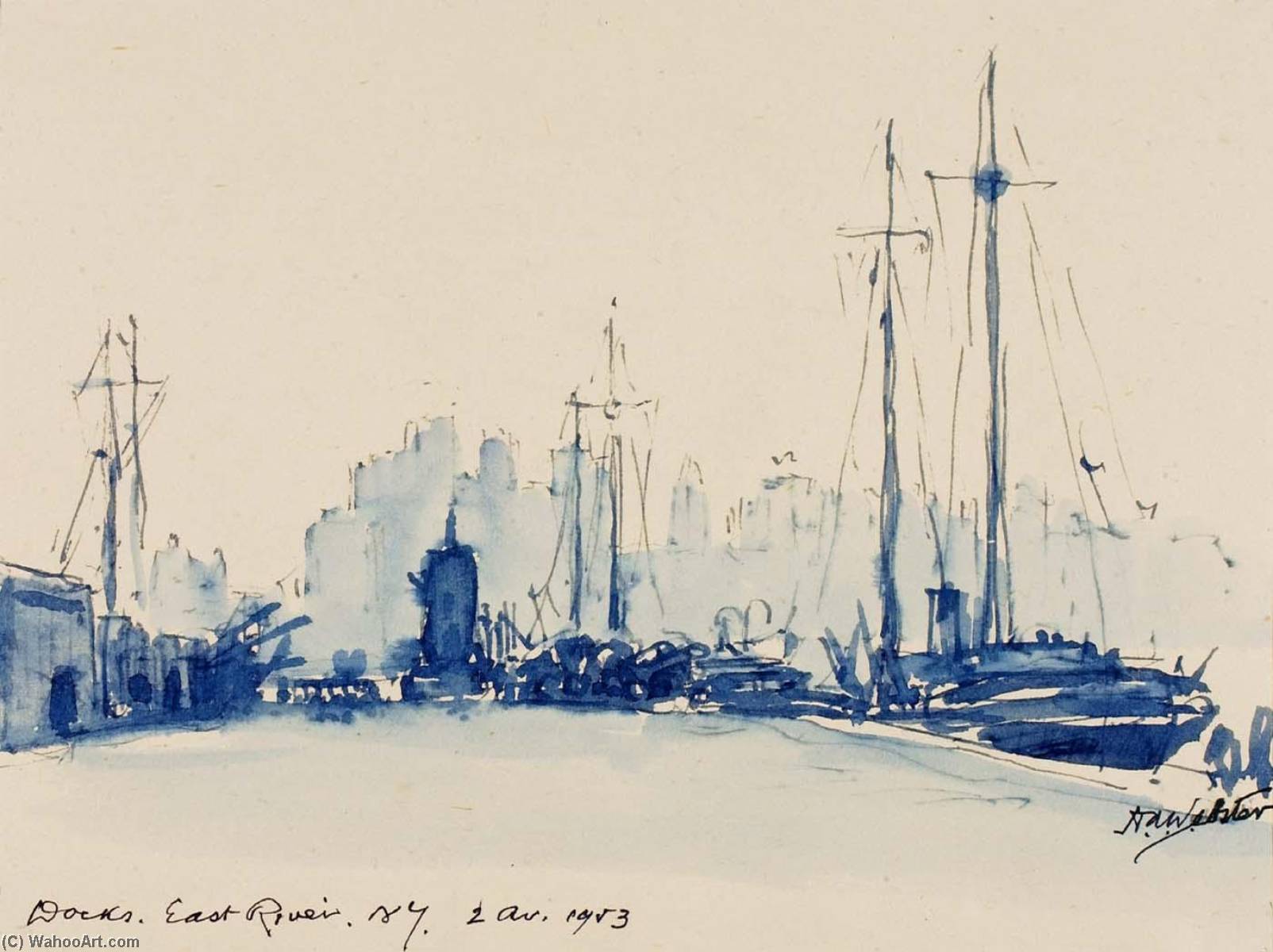 WikiOO.org - Encyclopedia of Fine Arts - Lukisan, Artwork Herman Armour Webster - Docks, East River, New York