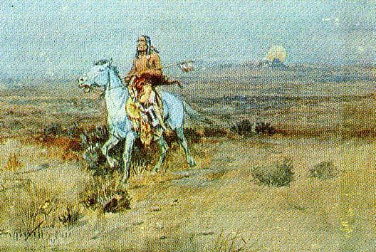Wikioo.org - The Encyclopedia of Fine Arts - Painting, Artwork by Charles Marion Russell - Returning Warrior, (painting)