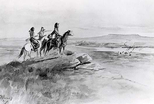 WikiOO.org - Енциклопедія образотворчого мистецтва - Живопис, Картини
 Charles Marion Russell - Sighting the Buffalo, (painting)