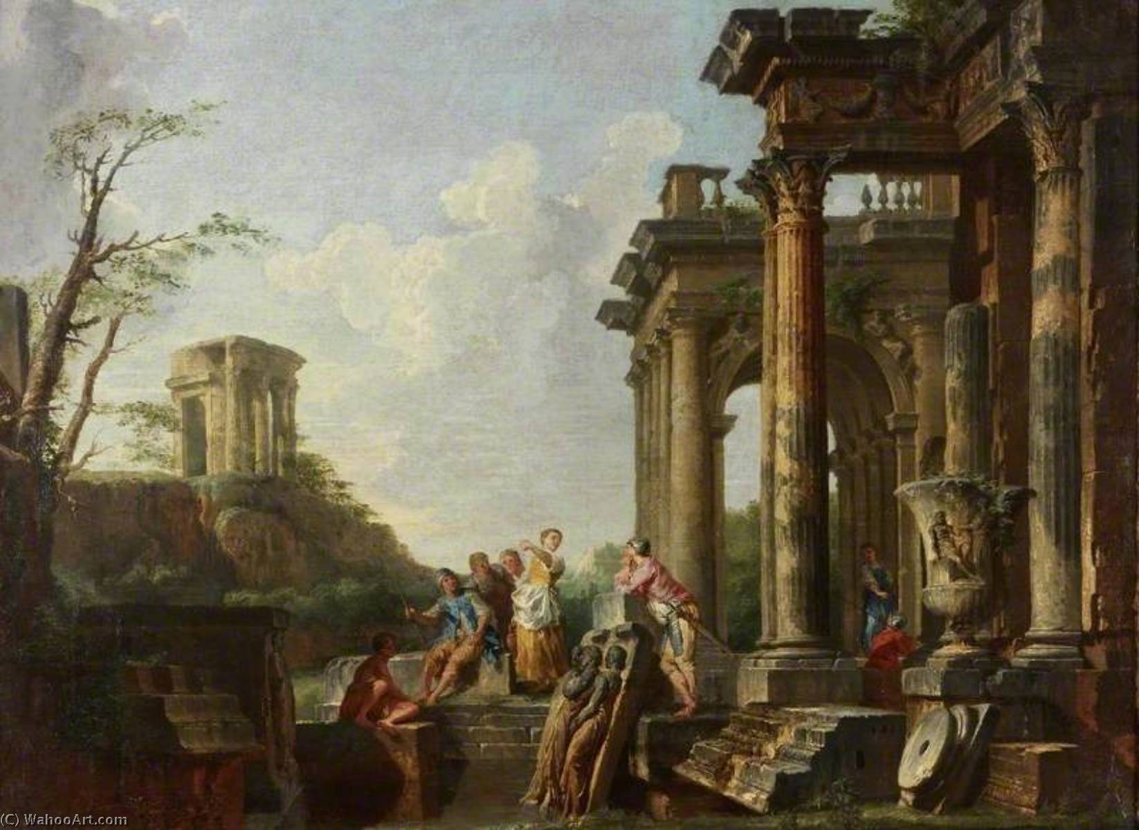 Wikioo.org - The Encyclopedia of Fine Arts - Painting, Artwork by Giovanni Paolo Pannini - Architectural Capriccio, Roman Ruins with Figures