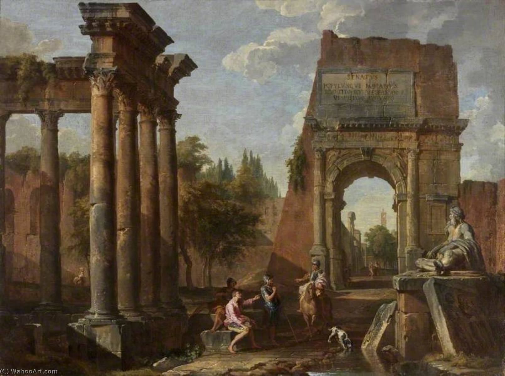 WikiOO.org - Enciclopedia of Fine Arts - Pictura, lucrări de artă Giovanni Paolo Pannini - Architectural Capriccio, Arch of Titus with Figures