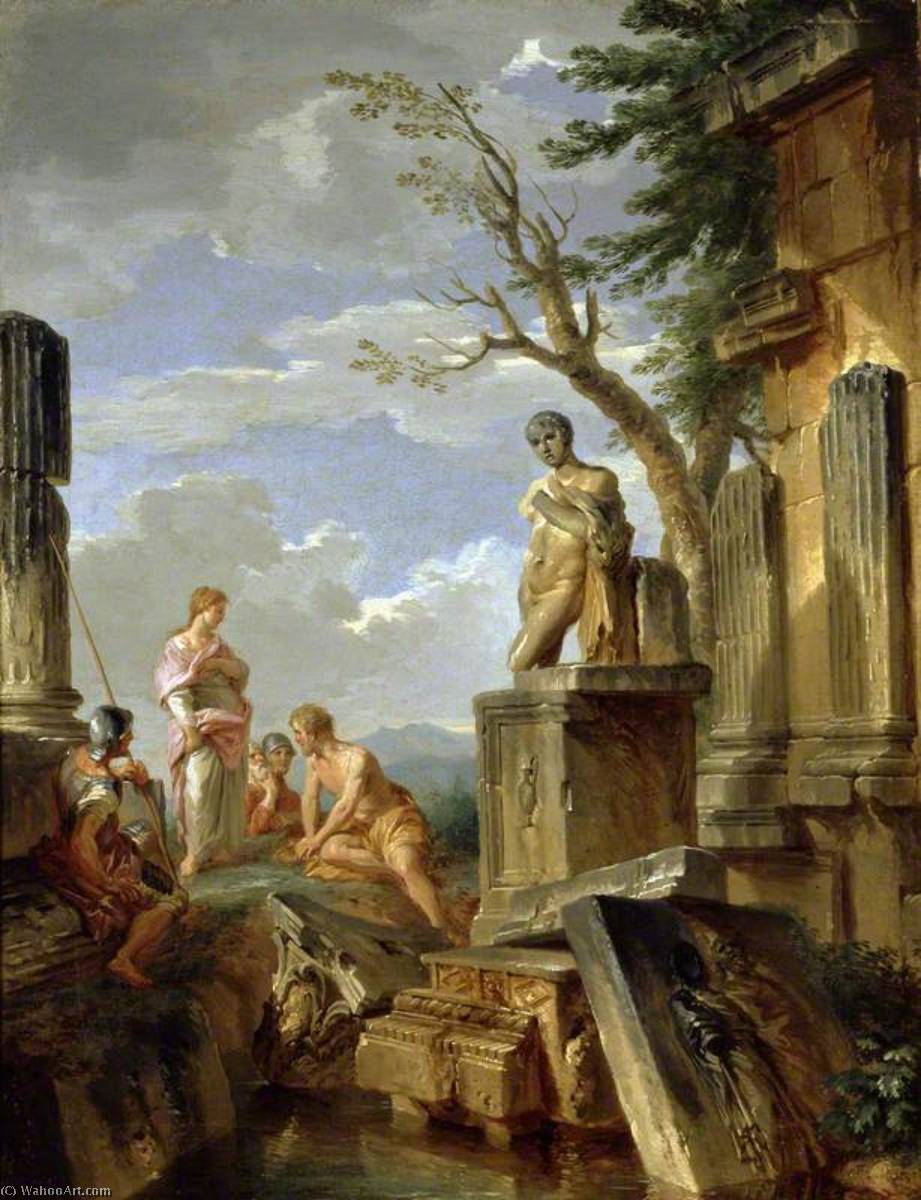 Wikioo.org - The Encyclopedia of Fine Arts - Painting, Artwork by Giovanni Paolo Pannini - Ruins with a Sibyl and other Figures