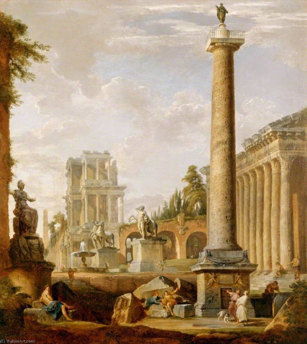 Wikioo.org – L'Enciclopedia delle Belle Arti - Pittura, Opere di Giovanni Paolo Pannini - Romano paesaggio  con  dopodomani  colonna  di  Traiano