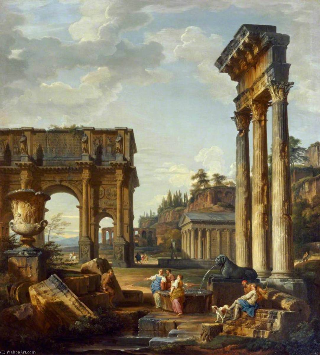 Wikioo.org - The Encyclopedia of Fine Arts - Painting, Artwork by Giovanni Paolo Pannini - Landscape with the Arch of Constantine
