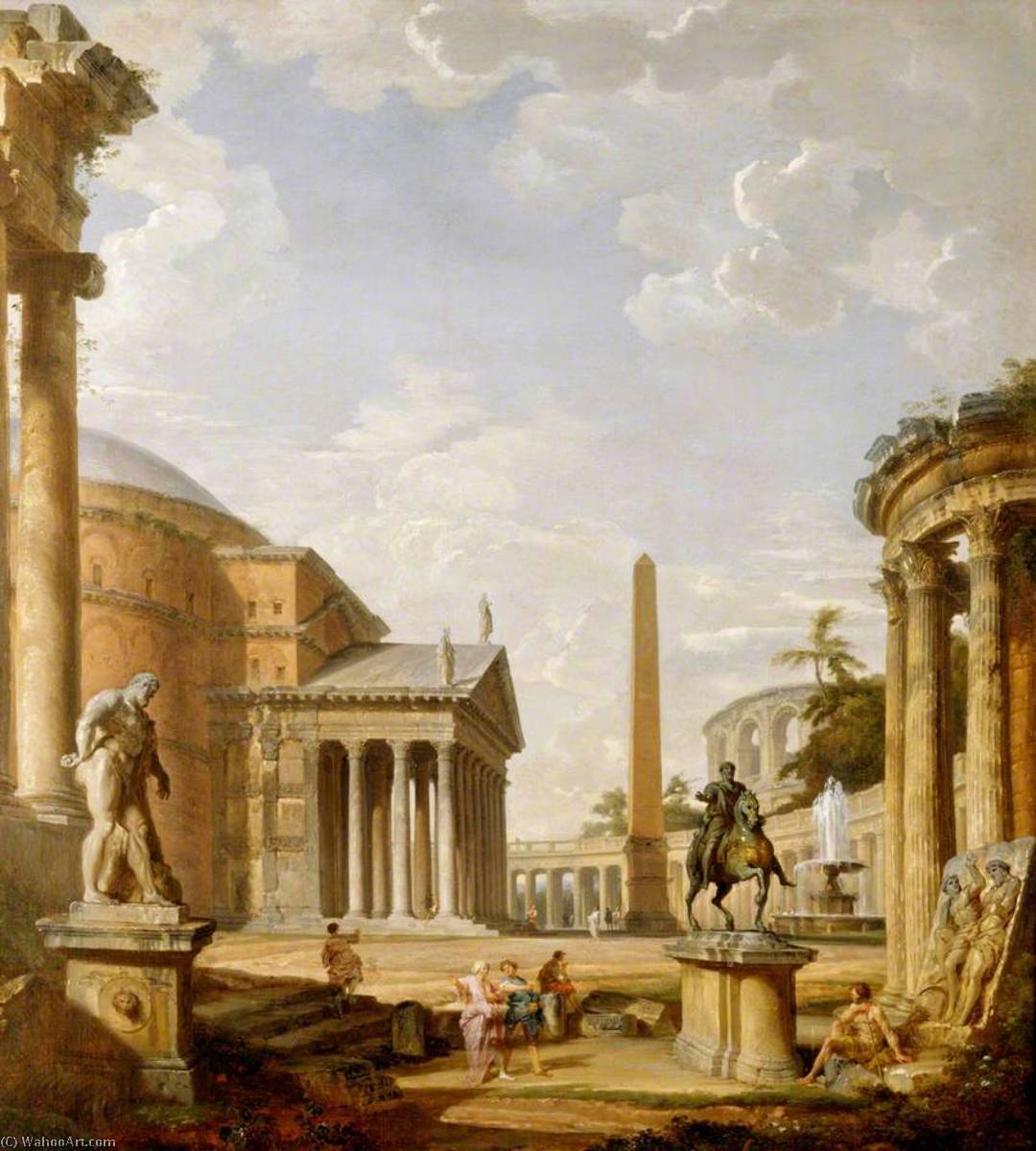 Wikioo.org - The Encyclopedia of Fine Arts - Painting, Artwork by Giovanni Paolo Pannini - Roman Landscape with the Pantheon