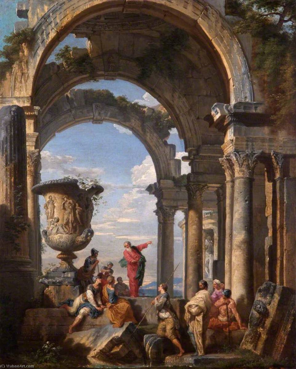 WikiOO.org - Güzel Sanatlar Ansiklopedisi - Resim, Resimler Giovanni Paolo Pannini - Saint Paul Preaching at Athens