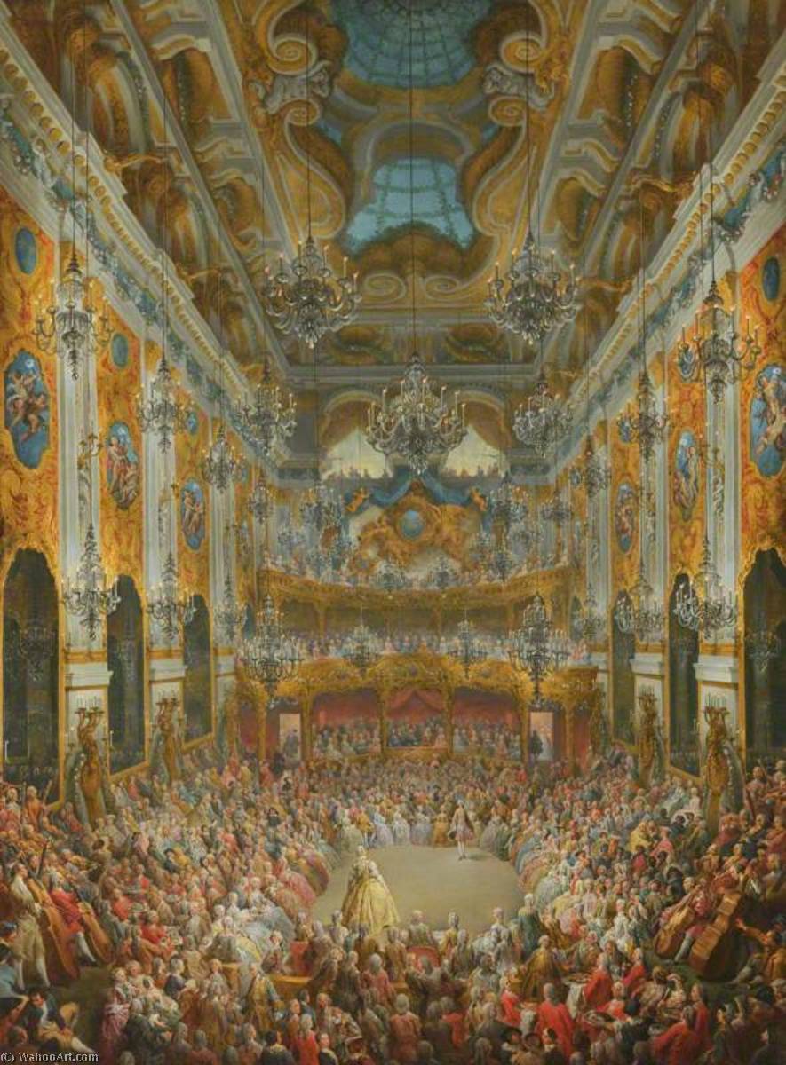Wikioo.org - The Encyclopedia of Fine Arts - Painting, Artwork by Giovanni Paolo Pannini - A Ball Given by the duc de Nivernais to Mark the Birth of the Dauphin