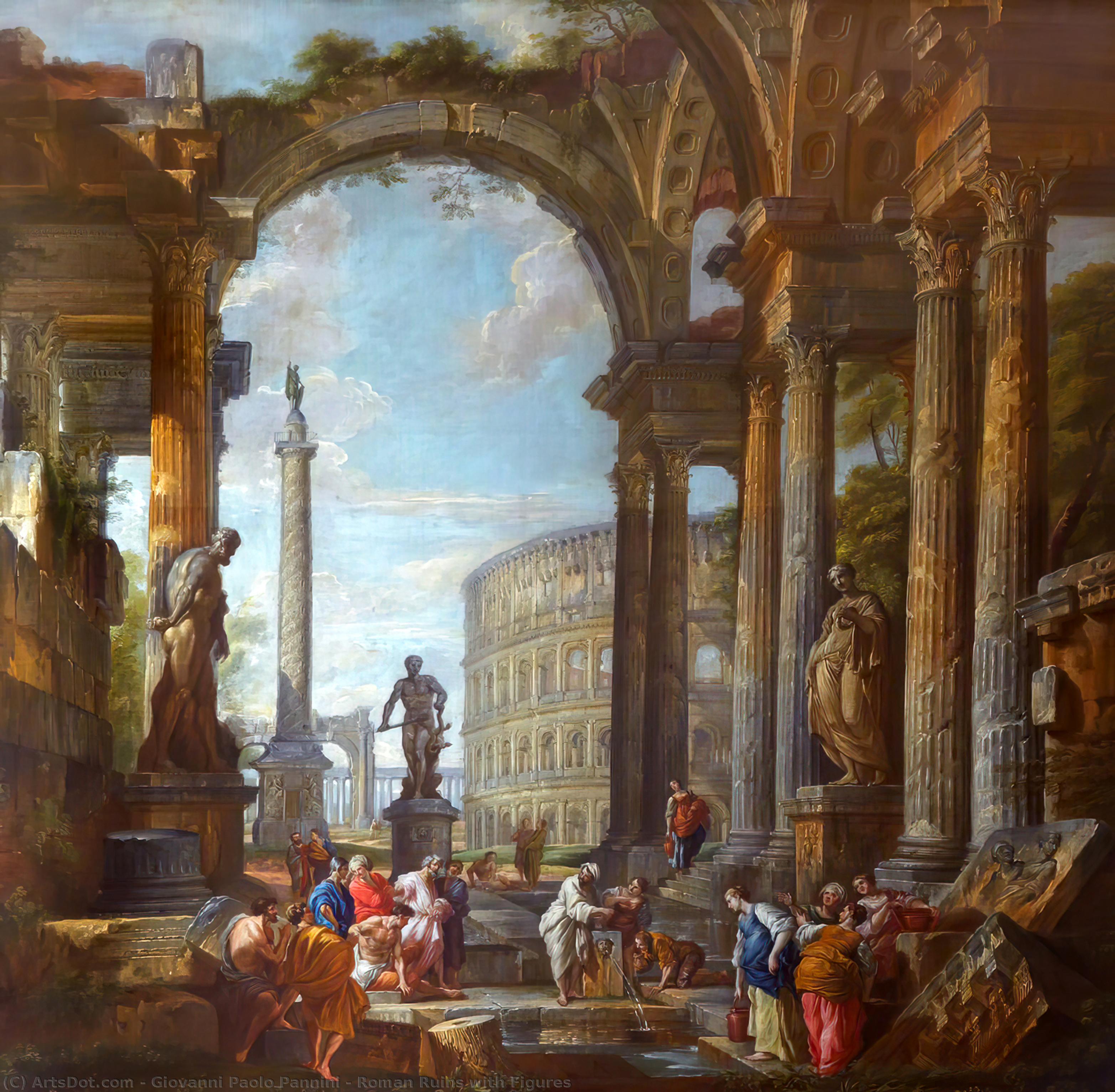 WikiOO.org - Енциклопедия за изящни изкуства - Живопис, Произведения на изкуството Giovanni Paolo Pannini - Roman Ruins with Figures