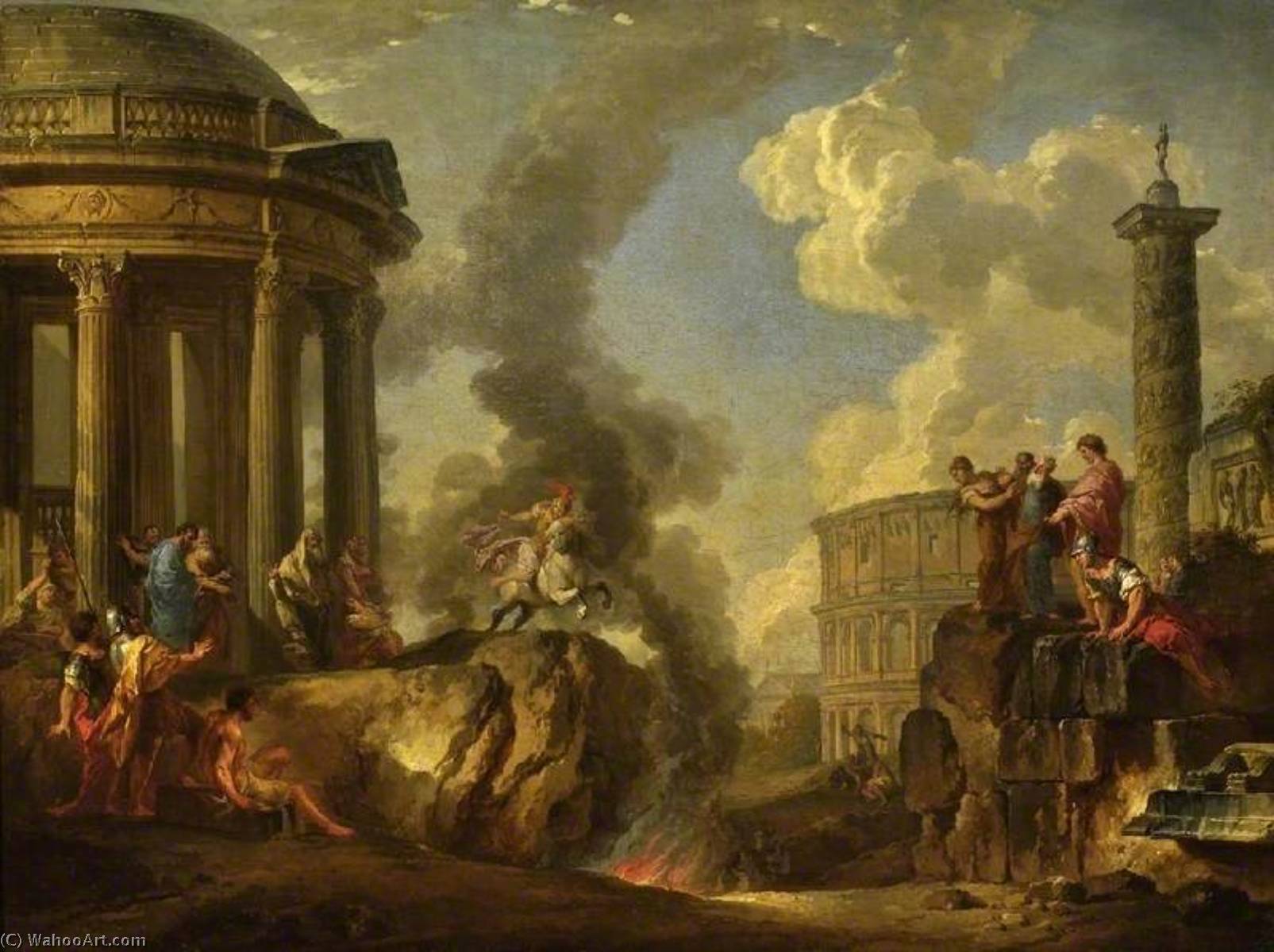Wikioo.org - The Encyclopedia of Fine Arts - Painting, Artwork by Giovanni Paolo Pannini - Marcus Curtius Leaping into the Gulf