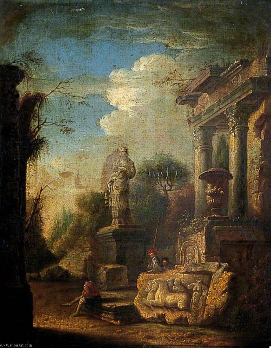 WikiOO.org - 백과 사전 - 회화, 삽화 Giovanni Paolo Pannini - Ruins with a Statue