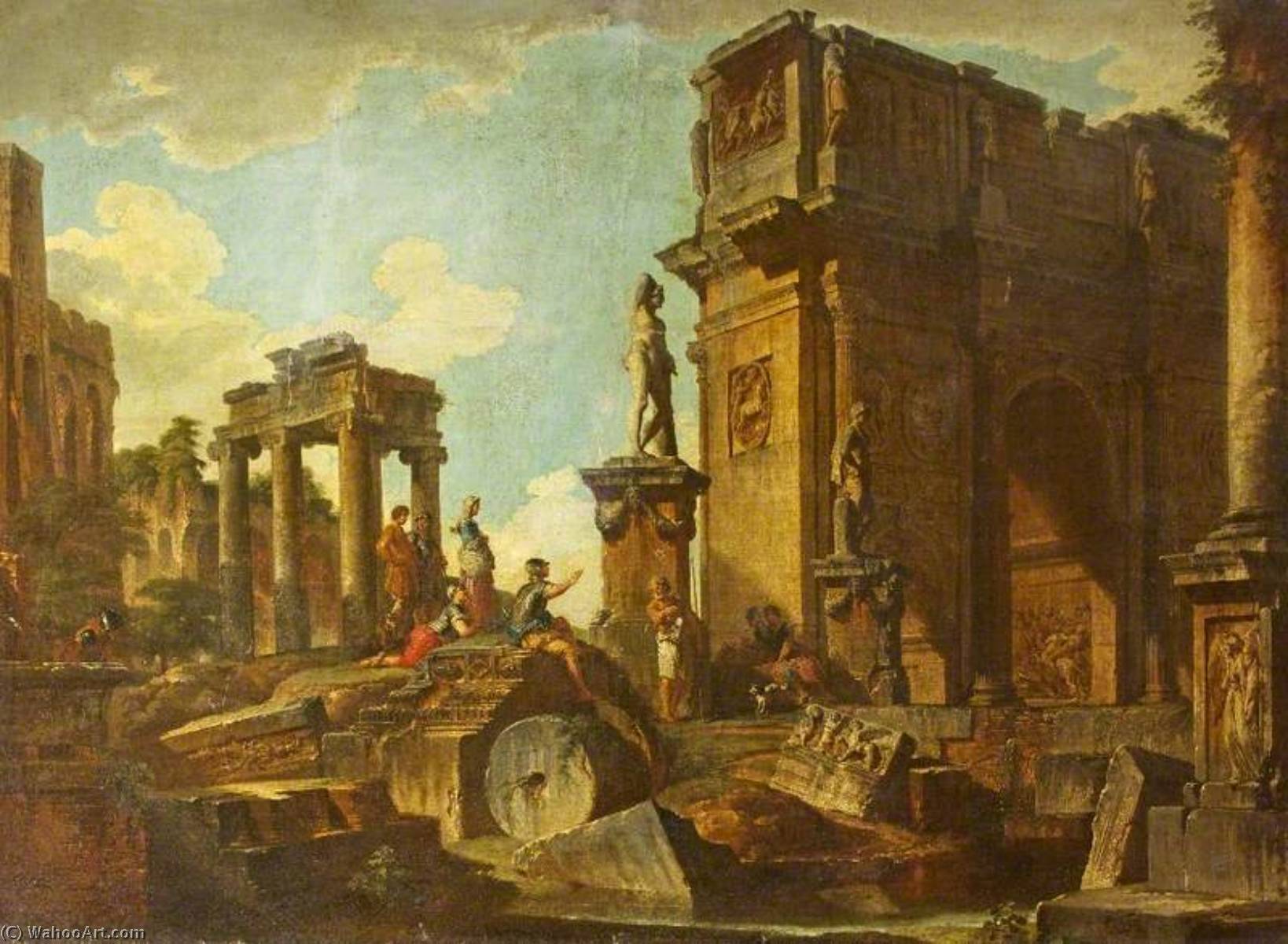 Wikioo.org - The Encyclopedia of Fine Arts - Painting, Artwork by Giovanni Paolo Pannini - Classical Ruins with the Arch of Constantine