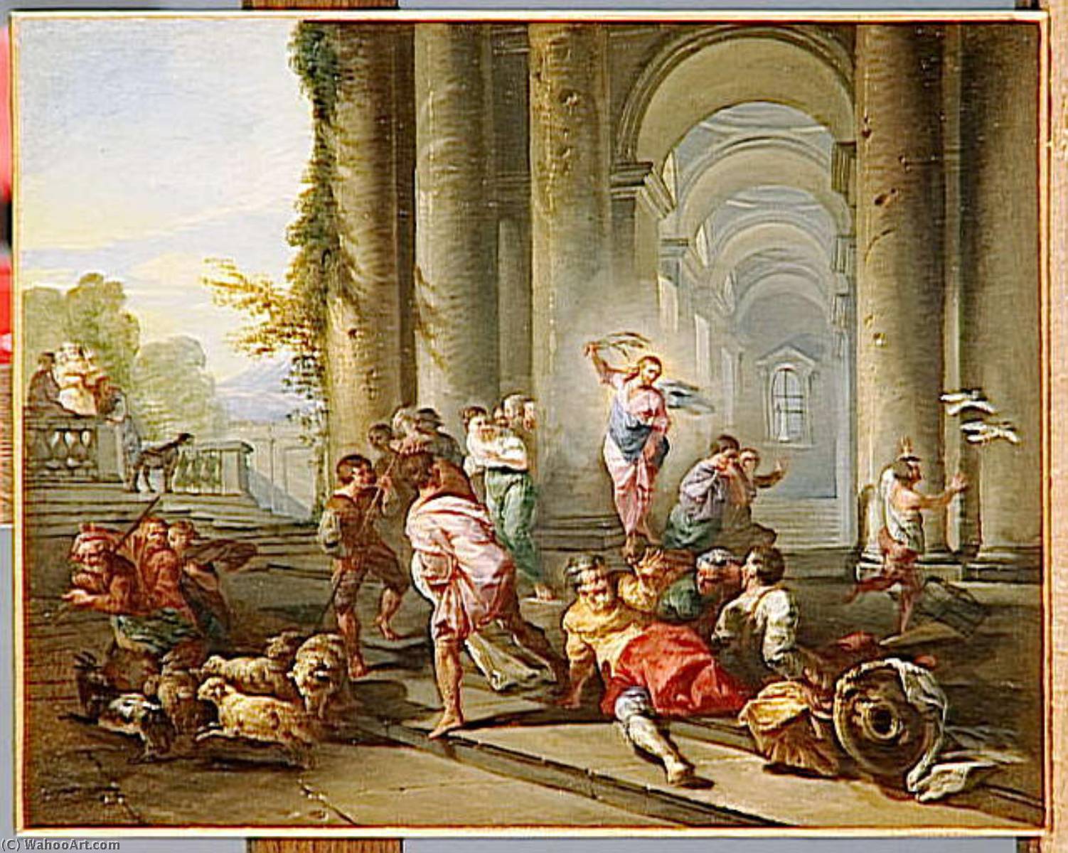 WikiOO.org - אנציקלופדיה לאמנויות יפות - ציור, יצירות אמנות Giovanni Paolo Pannini - LES MARCHANDS CHASSES DU TEMPLE