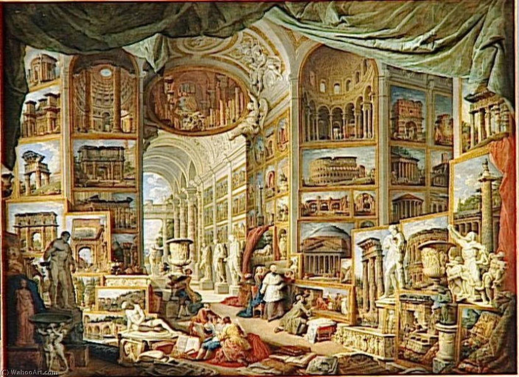 Wikioo.org - The Encyclopedia of Fine Arts - Painting, Artwork by Giovanni Paolo Pannini - GALERIE DE VUES DE LA ROME ANTIQUE
