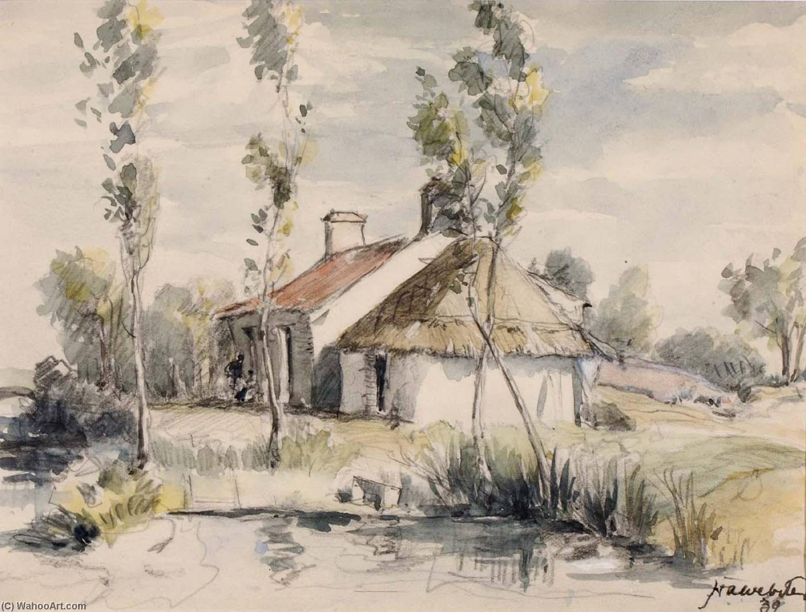 WikiOO.org - Encyclopedia of Fine Arts - Maalaus, taideteos Herman Armour Webster - The Cottage on the Riverside