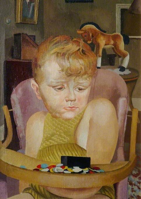Wikioo.org – L'Encyclopédie des Beaux Arts - Peinture, Oeuvre de Stanley Spencer - bébé dans  une  élevé  chaise