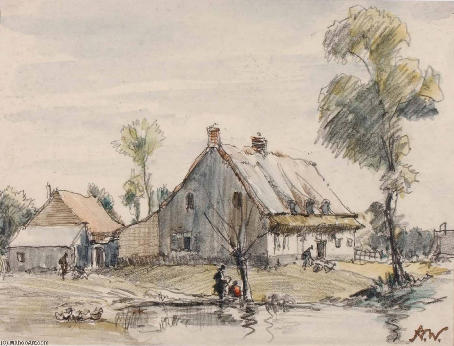 Wikioo.org - The Encyclopedia of Fine Arts - Painting, Artwork by Herman Armour Webster - La Mare aux Canards, Flanders