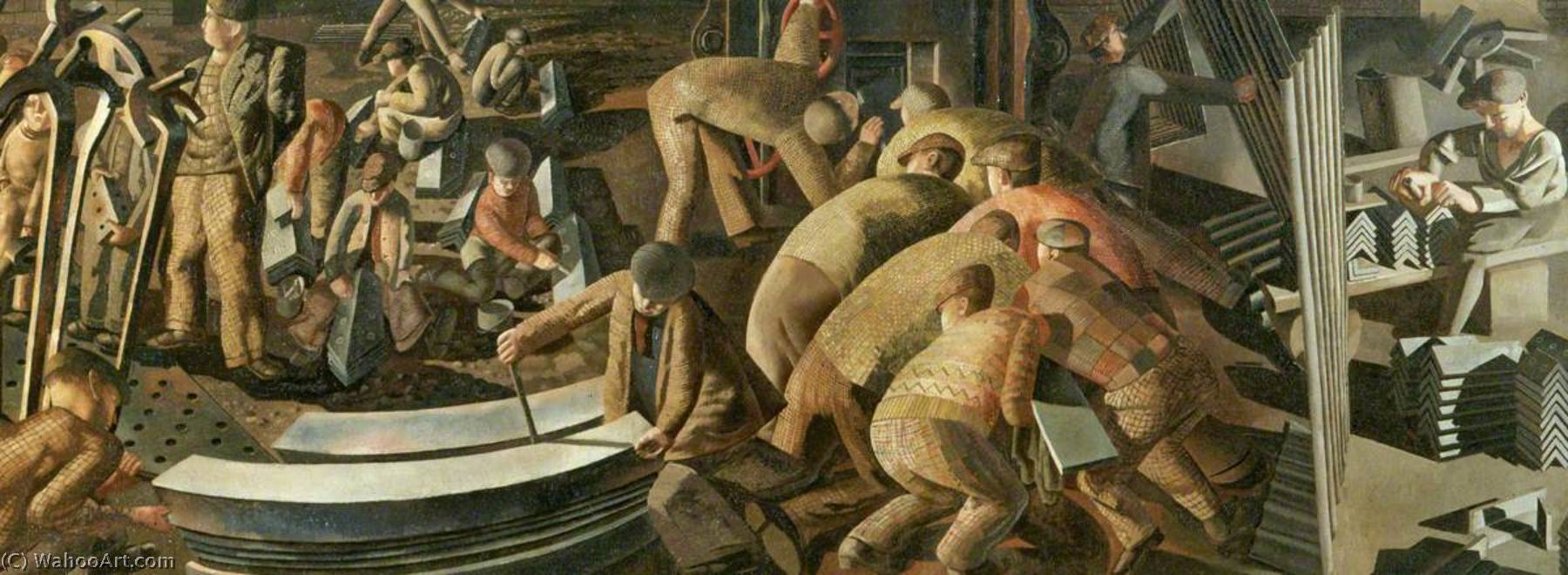 WikiOO.org - Encyclopedia of Fine Arts - Lukisan, Artwork Stanley Spencer - Shipbuilding on the Clyde Bending the Keel Plate (right)