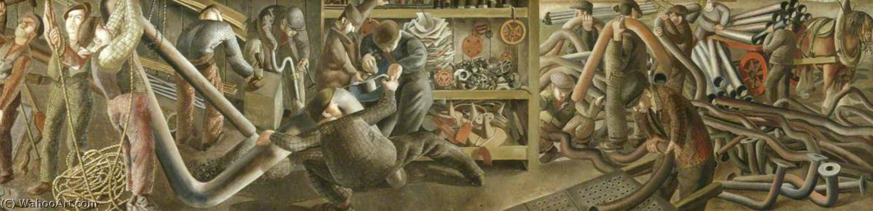 WikiOO.org - Encyclopedia of Fine Arts - Lukisan, Artwork Stanley Spencer - Shipbuilding on the Clyde Plumbers (right)