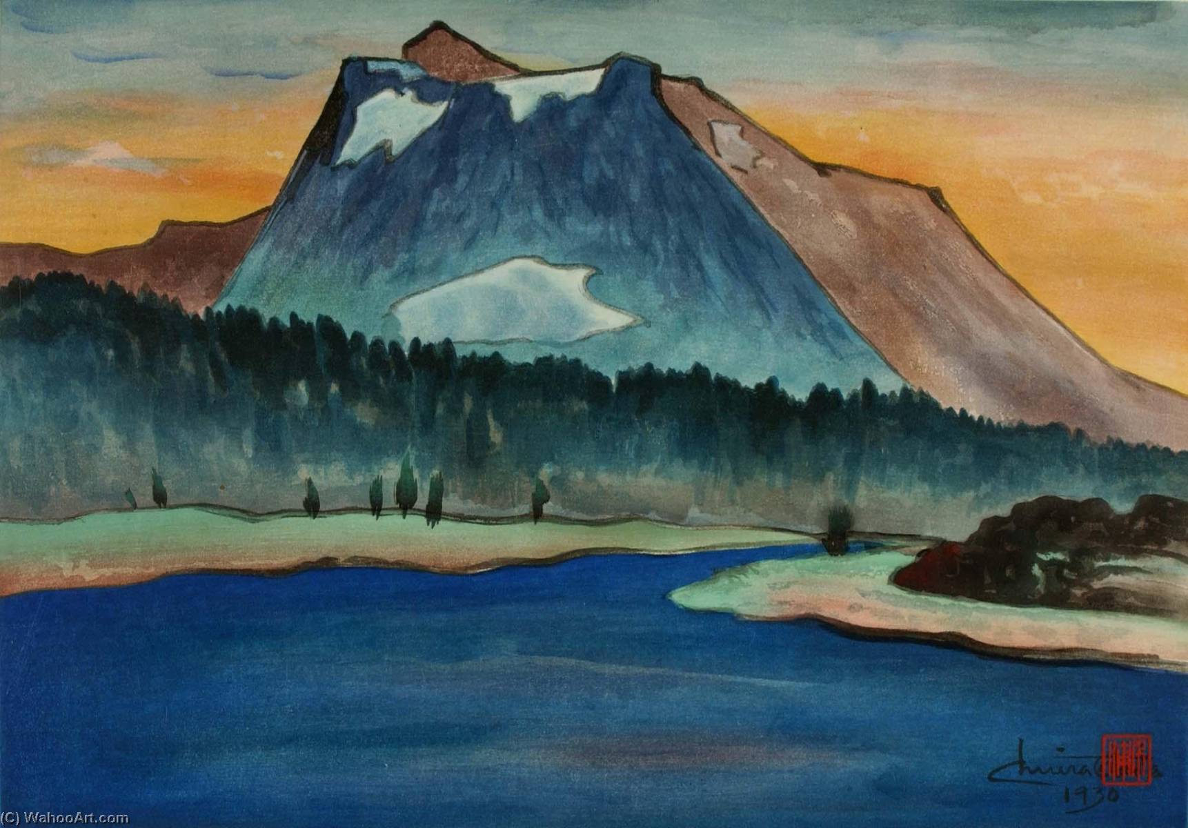 Wikioo.org - The Encyclopedia of Fine Arts - Painting, Artwork by Chiura Obata - Sundown at Tioga, Tioga Peak