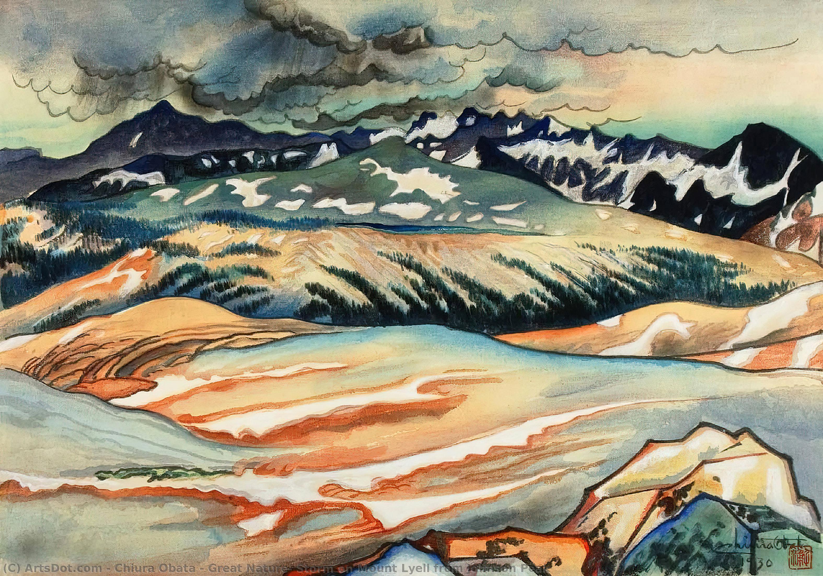 WikiOO.org - Encyclopedia of Fine Arts - Lukisan, Artwork Chiura Obata - Great Nature, Storm on Mount Lyell from Johnson Peak