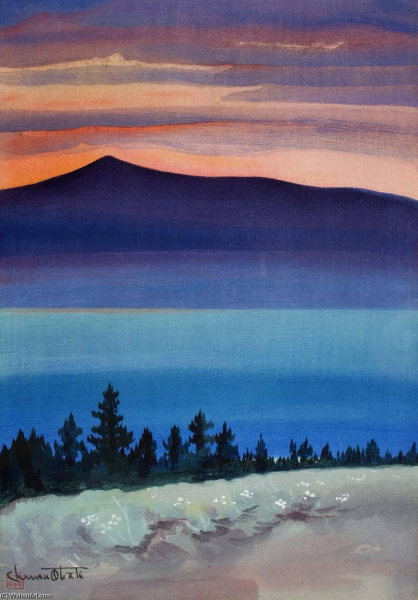 WikiOO.org - Encyclopedia of Fine Arts - Lukisan, Artwork Chiura Obata - Evening Glow at Mono Lake, from Mono Mills