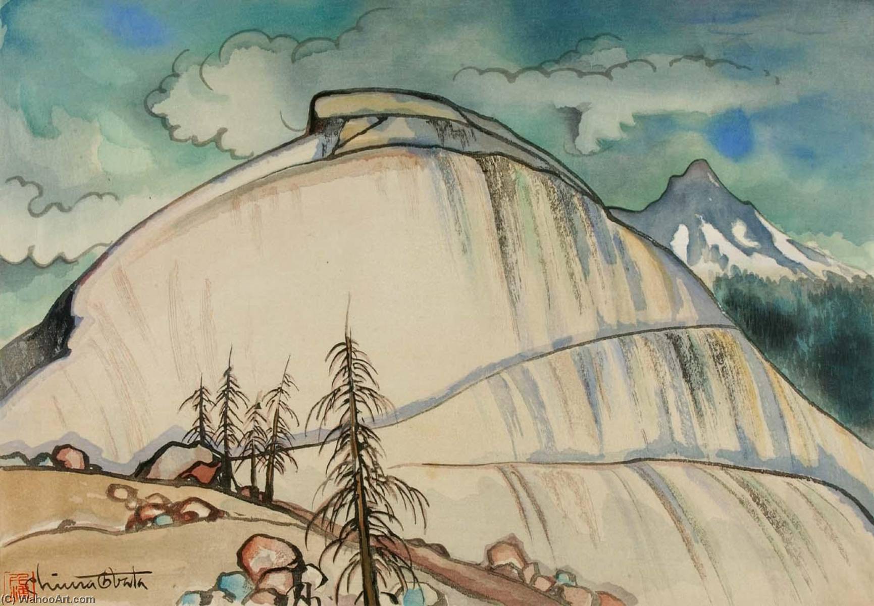 Wikioo.org - The Encyclopedia of Fine Arts - Painting, Artwork by Chiura Obata - Death's Grave Pass And Tenaya Peak