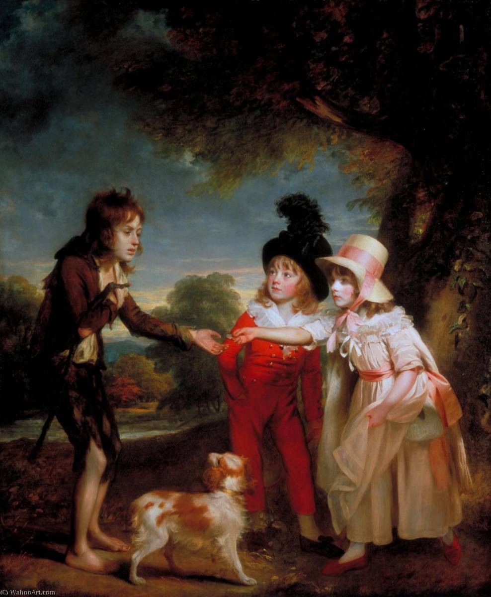 Wikioo.org - Bách khoa toàn thư về mỹ thuật - Vẽ tranh, Tác phẩm nghệ thuật William Beechey - Portrait of Sir Francis Ford’s Children Giving a Coin to a Beggar Boy