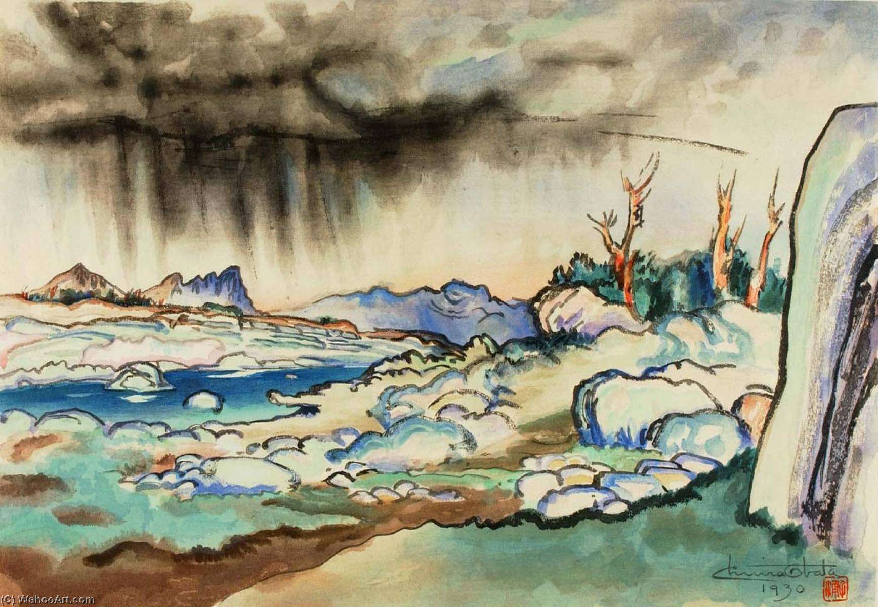 Wikioo.org - Bách khoa toàn thư về mỹ thuật - Vẽ tranh, Tác phẩm nghệ thuật Chiura Obata - Passing Rain