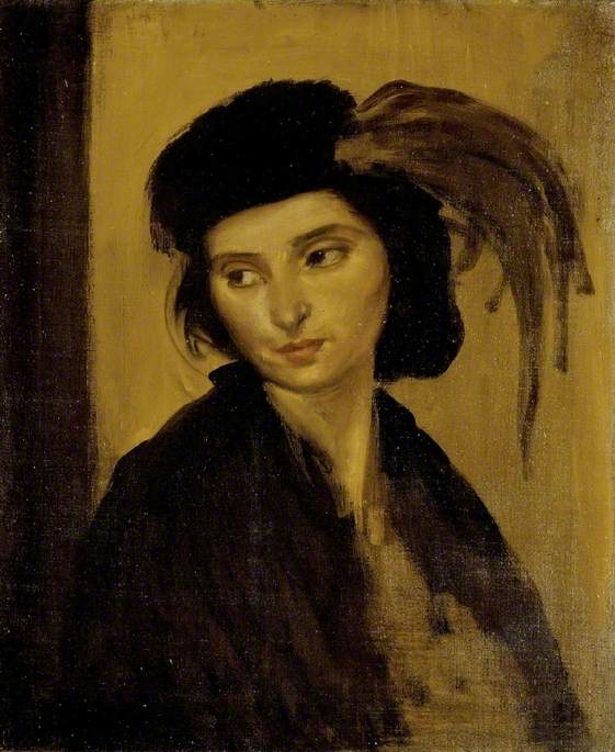 WikiOO.org - Enciclopedia of Fine Arts - Pictura, lucrări de artă Augustus Edwin John - Dorelia with a Feathered Hat
