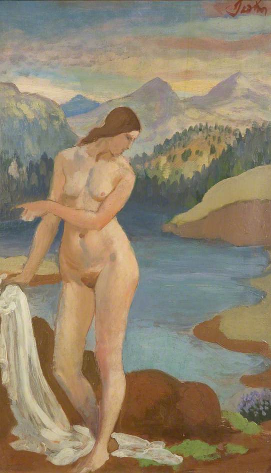 WikiOO.org - Encyclopedia of Fine Arts - Maľba, Artwork Augustus Edwin John - Bather in the Welsh Mountains