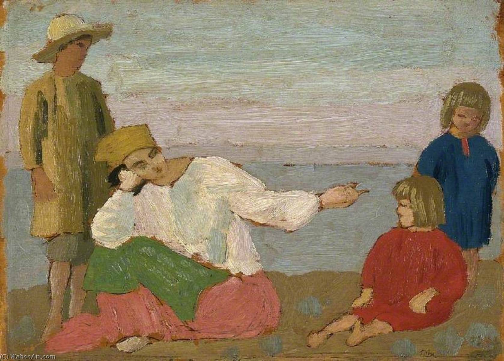 Wikioo.org - The Encyclopedia of Fine Arts - Painting, Artwork by Augustus Edwin John - Dorelia and the Children at Martigues