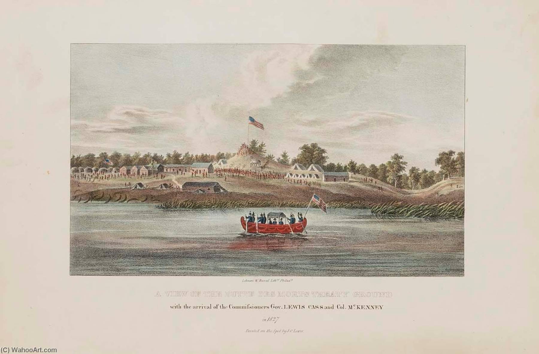 Wikioo.org - The Encyclopedia of Fine Arts - Painting, Artwork by James Otto Lewis - A View of the Butte Des Morts Treaty Ground With the Arrival of the Commissioners Gov. Lewis Cass and Col. McKenny, from The Aboriginal Portfolio
