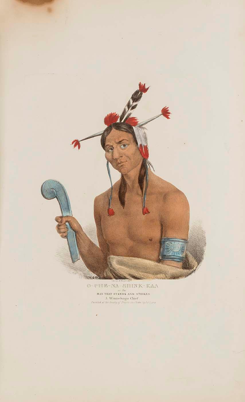 Wikioo.org - The Encyclopedia of Fine Arts - Painting, Artwork by James Otto Lewis - O CHE NA SHINK KAD or the Man that Stands and Strikes A Winnebago Chief, from The Aboriginal Portfolio