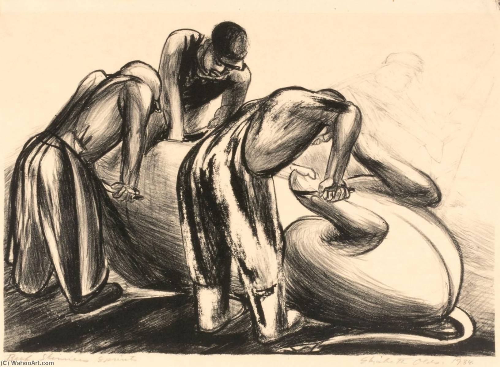 WikiOO.org - Encyclopedia of Fine Arts - Lukisan, Artwork Elizabeth Olds - Beef Skinners, from the Stockyard Series